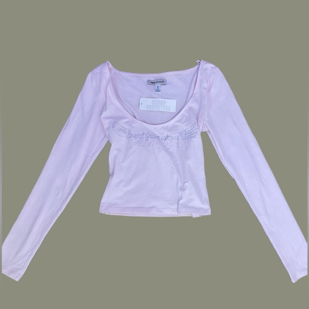 Urban Outfitters “Sent From Above” Rinestone Pink Long Sleeve Scoop Neck Top